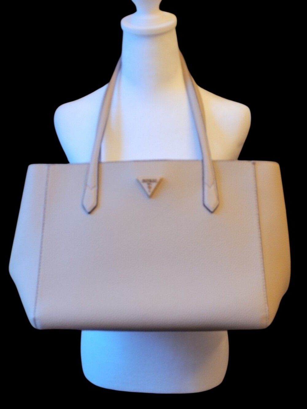 Guess Beige Pebbled Leather Tote with Triangle Logo